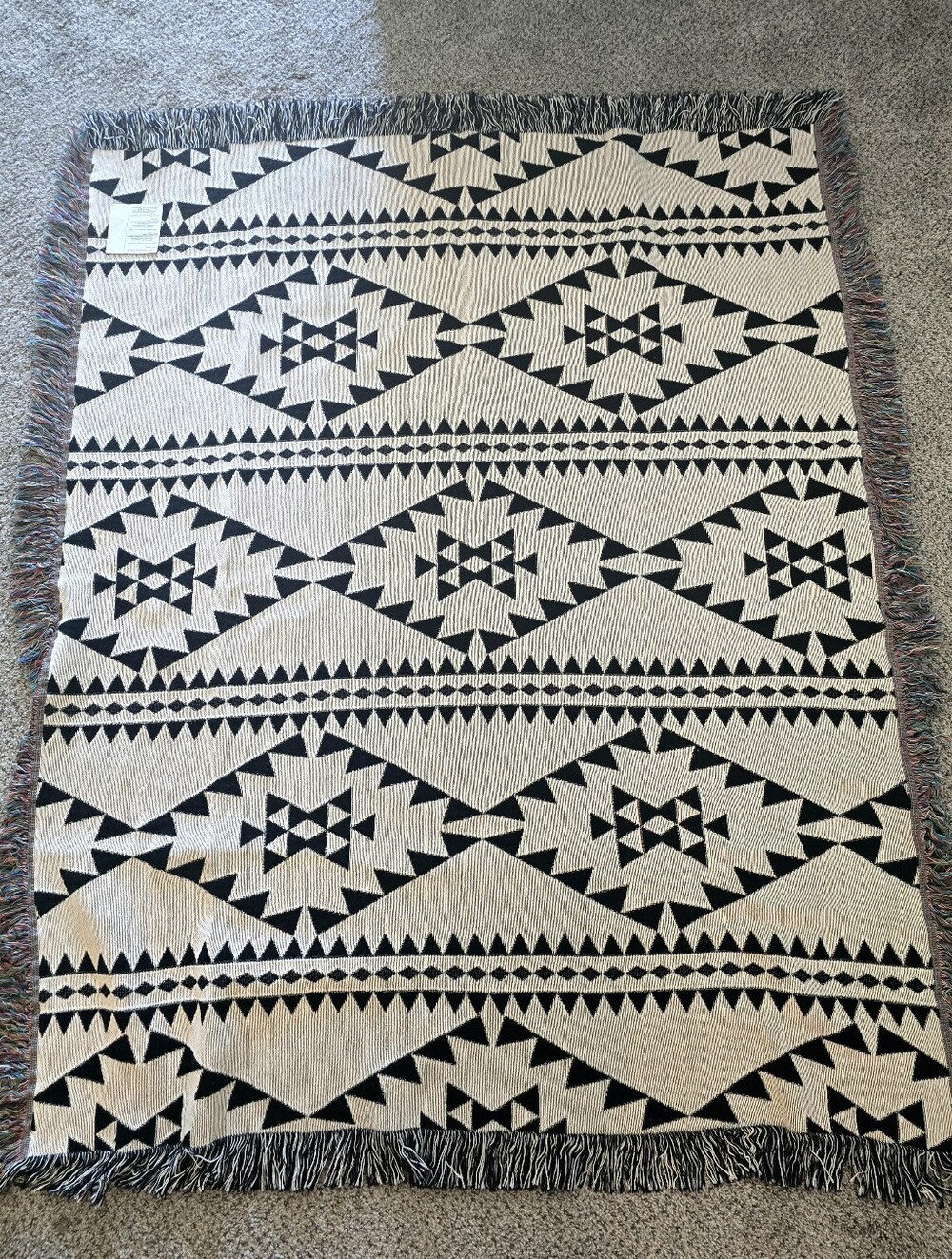 Black and Cream Aztec Woven Cotton Throw 46×58"